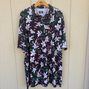 Waggle Golf Polo Shirt Mens 3XL Black Floral Hawaiian Performance Stretch Summer